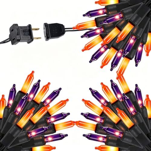 LJLNION 3 Sets Halloween Lights, 29ft 150 Count Black Wire Fairy Mini Lights, 120V UL Certified Incandescent Light String, Connectable for Garden Patio Holiday Party Outdoor Decor, Orange & Purple by LJLNION