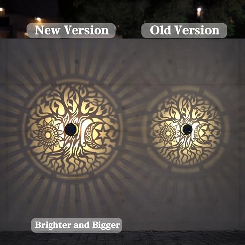 2 Pack Large Solar Fence Lights Metal Solar Powered Outdoor Wall Deck Step Lights Tree Theme Waterproof Fence Light for Garden Post Patio Backyard Yard Decor, Gardening Gifts for Women Mom Grandma - Image 2