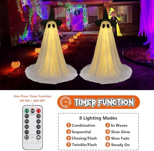 Halloween Ghost Decorations, 2 Pack 59" Lighted Ghosts with Remote - Image 4