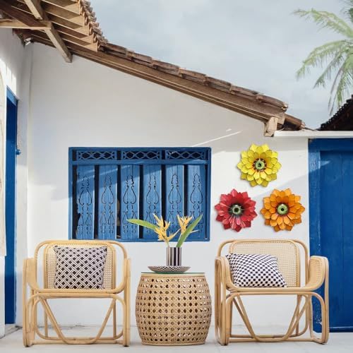 hogardeck Metal Flower Wall Decor - 3 Pcs Outdoor Wall Art Backyard Decorations Spring Decor Hanging for Kitchen, Living Room, Bathroom - Image 4