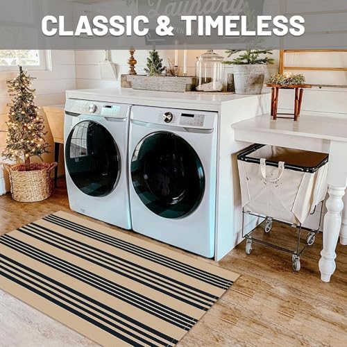 IOHOUZE 2.3x3.6 Striped Outdoor Doormat, Washable Front Door Rug, Black Tan - Image 4