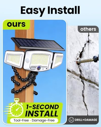 4000mAh Solar Motion Lights Outdoor with Octopus Mount, 2500LM 270° 3-Head Adjustable Solar Flood Lights with Digital Display & Remote, Dual PIR Sensor Security Lights for Fence Yard Patio Gazebo（1） - Image 3