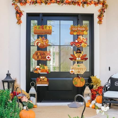 Fall Thanksgiving Door Sign, Wooden Harvest Decorations, Indoor Outdoor Farmhouse Porch Decor (10) - Image 2