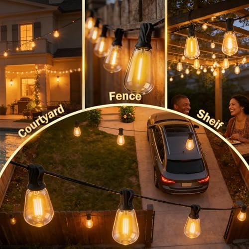 60FT Outdoor String Lights ST38, Waterproof Dimmable Edison Bulbs, 2700K - Image 5