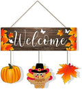 Thanksgiving Door Sign,Thanksgiving Turkey Hanger for Front Door,Fall Turkey Pumpkin Welcome Hanging Decorations, Thanksgiving Day Autumn Wooden Wreath Wood Plaque for Fall Harvest Party Decor by POILKMNI