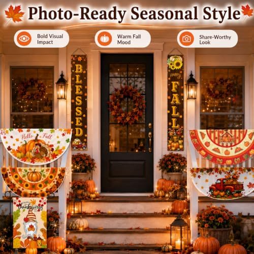 7Pcs Fall Thanksgiving Day Decor Door Banner Outside Bunting Set - Image 6
