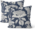 Vintage Floral Pillow Covers 18x18 Inch 2 Pcs Boho Navy Blue Hydrangea Flower Decor Throw Pillows Spring Summer Seasonal Outdoor Farmhouse Decoration Pillowcase Linen Cushion Cover for Couch by DAFENA