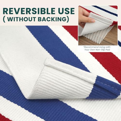 KOZYFLY 250th Anniversary Patriotic Blue Red White Striped Rug 24 x 35 Inch - Image 4