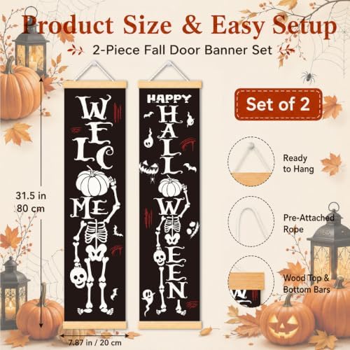 Skeleton Halloween Door Banner Set of 2, Welcome Porch Decor for Home - Image 2