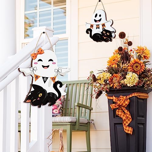 Leinuosen 2 Pcs Halloween Ghost Witch Door Sign Boo Front Door Decor, Ghost - Image 4