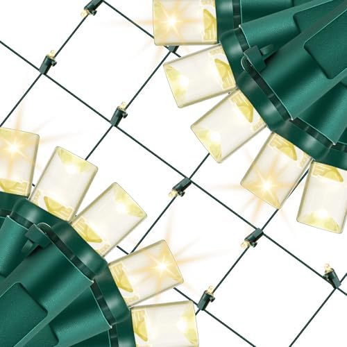 Enhon Slow Twinkling Christmas Net Lights, 6 x 4 ft Net, 100 Bulbs Twinkle Pulsing, 5mm LED Wide Angle Soft Random Shimmering Outdoor Light Set with Green Wire, Warm White(2 Pack) by Clickhere