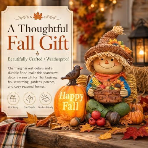 Fall Decorations for Home Outdoor Solar Lighted Fall Scarecrow Decor Thanksgiving Outdoor Decorations for Porch Garden Yard Patio Entryway, Lighted Pumpkin Decor Fall Garden Statue - Image 5