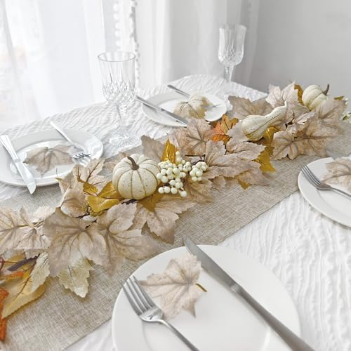 Fall Decorations for Home 6Ft Fall Garland with Lights, Fake Pumpkin Berry Autumn Maple Leaves Garland for Mantle Halloween Thanksgiving Fireplace Harvest Party, Fall Decor Indoor Outdoor Porch Vines - Image 2