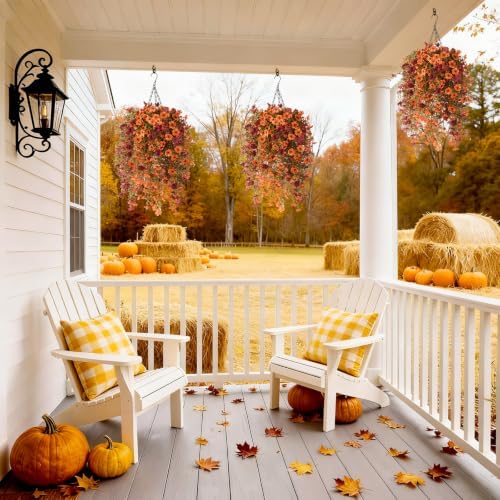 Homsunny Artificial Mums for Outdoors Hanging Flowers for Home Fall Decor - Image 7