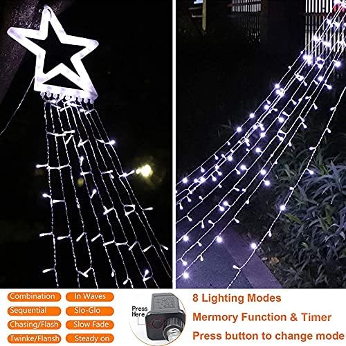 Christmas Decoration Lights, Outdoor Christmas String Lights 320 LED 11.5Ft Waterfall Tree Light with Big Star Topper Waterproof 8 Light Modes for Xmas New Year Holiday Yard Outdoor Indoor Decor - Image 3