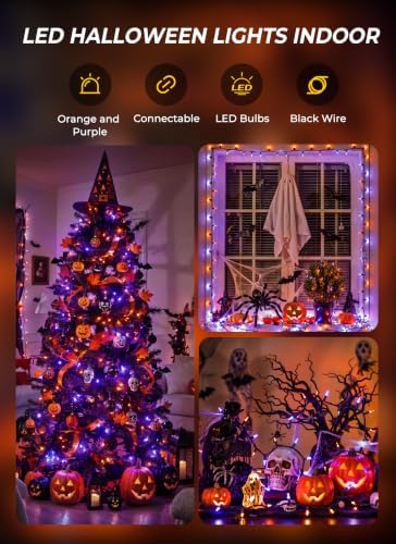 Orange and Purple LED Halloween Lights, 33 ft 100 LED Mini String Lights - Image 2