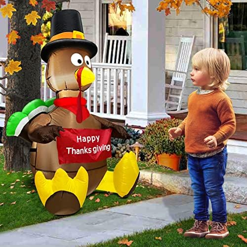 TURNMEON 4 Ft Thanksgiving Inflatable Decorations Outdoor, Blow up Turkey Holds Happy Thanksgiving Banner LED Lights for Yard Lawn Garden Fall Autumn Decoration Home Decor Outside Indoor - Image 4
