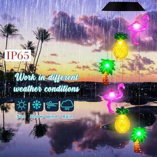 GlikCeil Solar Wind Chimes, 27.5-inch Flamingo, Coconut, and Pineapple Solar Wind Chimes, Waterproof Hanging LED Lights, Suitable for Patios, Porches, Terraces, Hawaiian Parties Color-Changing Lights - Image 5