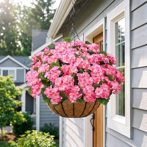 Alupssuc 16Pcs Artificial Geranium Flowers for Outdoors Decoration Silk Floral, UV Resistant Fake Plants, Faux Flower for Porch Garden Table Centerpieces Home Indoor Outside Spring Decor(16, Pink) - Image 7
