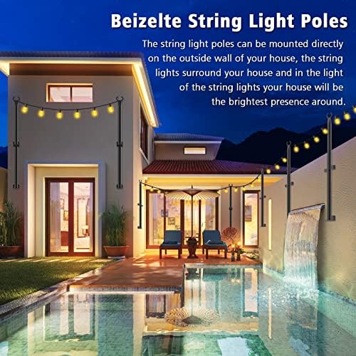 Beizelte 2 Pack 5Ft String Light Poles,Outside String Lights,Outdoor Light Poles,Metal Poles Stand for Patio,Backyard,Deck - Image 2
