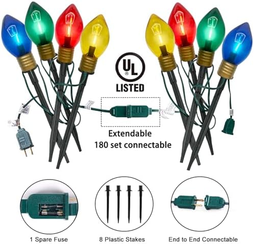 GOOTHY Jumbo C9 Christmas Pathway Lights Outdoor, 2 Pack 7Ft Christmas Decorations String Lights with 8 LED Jumbo Multicolor Bulb Marker Stakes Lights for Outdoor Walkway Lawn Yard Garden - Image 5