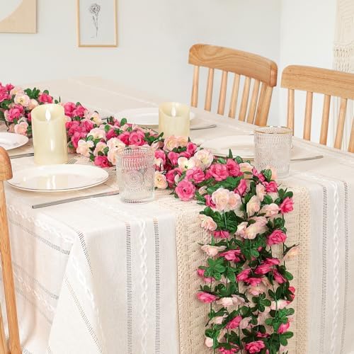 9 Pack 72 FT Artificial Flower Garland Fake Pink Roses Vines Silk Flowers - Image 2