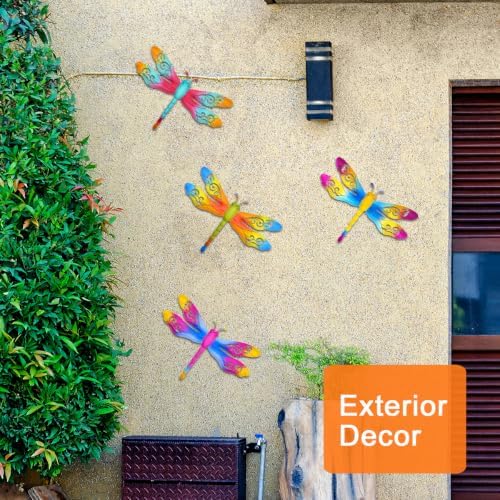 4 Pcs Retro Metal Dragonfly Outdoor Wall Art Hanging Decor - Image 2