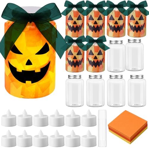 Qinyoung 12 Pcs Halloween Jack-o-lantern Crafts Pumpkin Mason Jars with LED by Qinyoung