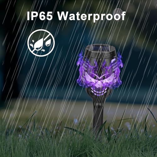 8 Pack Solar Halloween Lights Outdoor, Purple Skull Torch Lights - Image 3