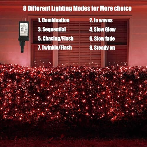 Neoclassy 120Led Red Christmas Net Lights Outdoor 5ft x 6ft Connectable, 8 Modes Waterproof Black Wire 29V Plug in Mesh Net Christmas Lights for Garden, Yard, Bushes, Trunk, Xmas Tree Decor (Red) - Image 2