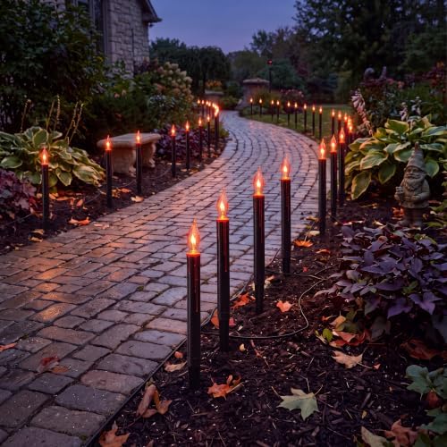 19.5Ft Halloween Pathway Lights, 10 C18 Flicker Flame Candles Stakes Lights by Jasneniebo