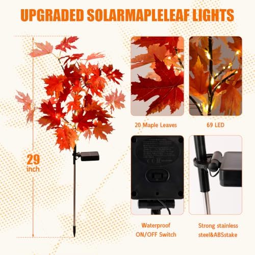 Fall Solar Lights Outdoor Decorative,Maple Leaf Stakes Lights, 2Pack - Image 5