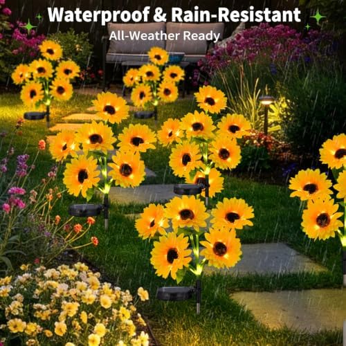 Sunflower Solar Lights Outdoor, Garden Decor, 4 Pack - Image 4
