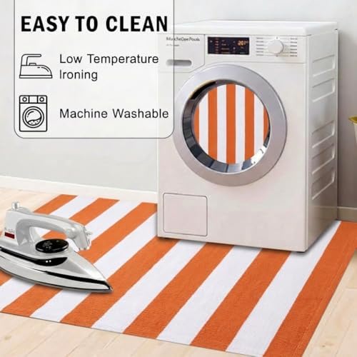Striped Outdoor Rug Halloween Decor 27.5x43 Orange and White Front Door Mat, Halloween Layering Rug for Porch, Washable Doormat, Cotton Area Rug for Outdoor Entrance Entryway Patio Porch Decor - Image 5