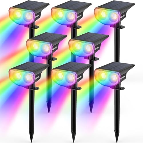 Kyosho IP67 Waterproof Color Solar Spot Lights Outdoor, Color Changing Outdoor Halloween Lights, RGBW Multicolor Solar Spotlight with 9 Modes for Lawn, Pathway, Yard, 8 Pack by Kyosho