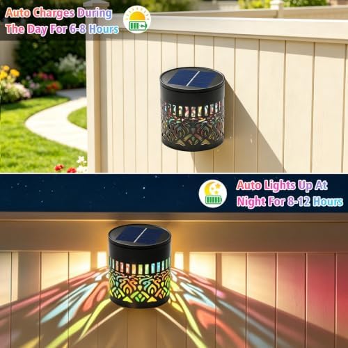 Solar Mandala Projection Wall Lights Waterproof, Gift for Women Men, Solar Mandala Lights Outdoor Metal Fence Lights, Decor Light for Yard Garden Post Patio Backyard Porch Tabletop (Warm White 2 Pcs) - Image 4