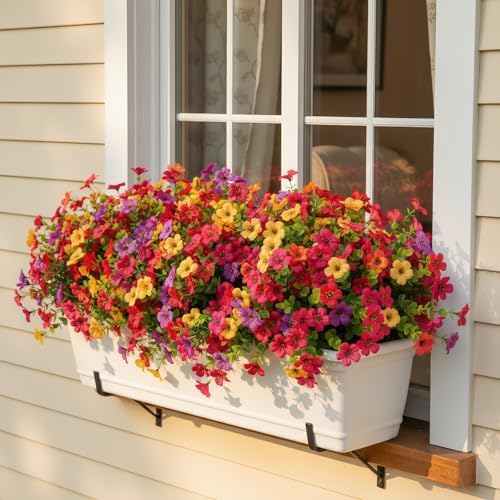 Artificial Outdoor Flowers UV Resistant Fake Plants Greenery 12 Bundles Faux Silk Daisy with Eucalyptus Leaves Summer Outdoor Memorial Day Decor for Porch Patio Yard Garden, Mixed 4 Colors - Image 5