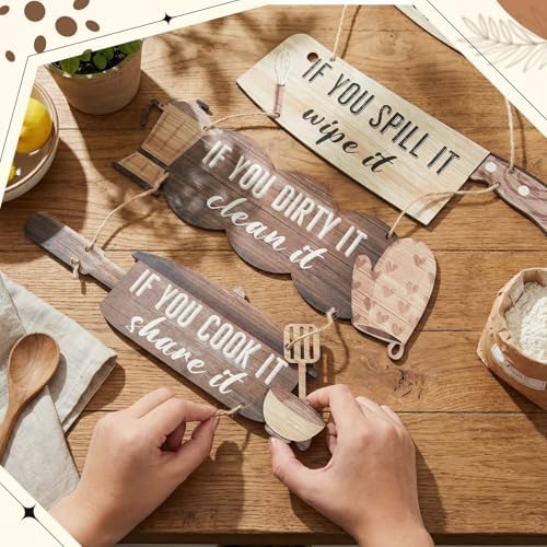 Chunful 6 Pack Kitchen Rules Signs and Decor, Rustic Wooden Hanging Kitchen Signs Wall Decor Funny Art Sign for Farmhouse Home Hotel Housewarming Gifts - Image 4
