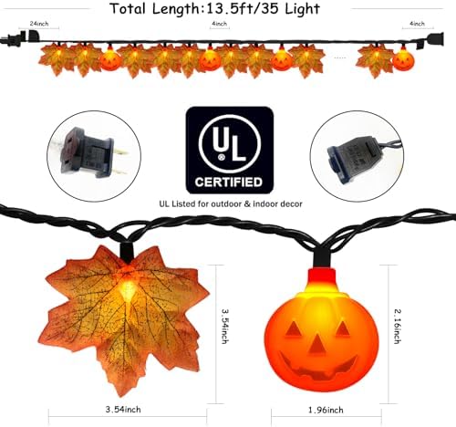 Fall Decor Maples Leaf String Lights, 13.6FT LED Maple Leaf Lights with 35 LED Light, Plug in Fall Decorations for Indoor Outdoor Thanksgiving Christmas Halloween Harvest - Image 2