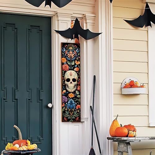 Halloween Dia De Los Muertos Wooden Skull Welcome Sign, Fall Porch Sign for Front Door Decorations, 31.5"H - Image 6