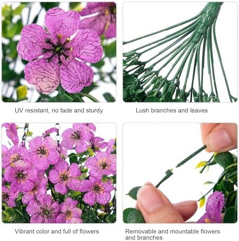 Artificial Faux Hanging Flowers Plants for Outdoor Decor, 2 PCS Outside Fake Silk Violets with Eucalyptus UV Resistant Realistic Daisy Trailing Vines for Planter Front Door Balcony Patio Yard, Purple - Image 6