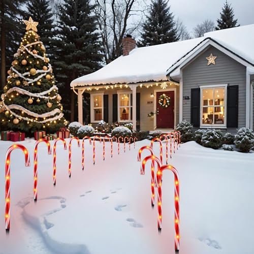 GAGALIFE 16-inch Candy Cane Lights, Outdoor Christmas Pathway Markers, 12 Pack Christmas Candy Cane Light for Driveway, Walkway, Yard, Garden, 21 feet Total Length with 72 Lights, Red-White - Image 5