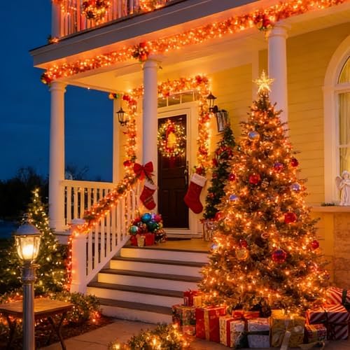 LAMPHOME Orange Thanksgiving Mini Lights, 200LED 66Ft Autumn Fall String Lights,16 Modes Connectable 120V Plug in for Outdoor Indoor Garden Party Halloween Christmas Xmas Tree Light Decor - Image 3