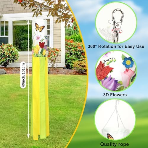 NOVWANG Butterfly Windsock, 3D Flower Wind Sock 40 Inch Spring Summer Outdoor Hanging Flag Decoration for Home Garden Yard Patio Lawn Decor - Image 2
