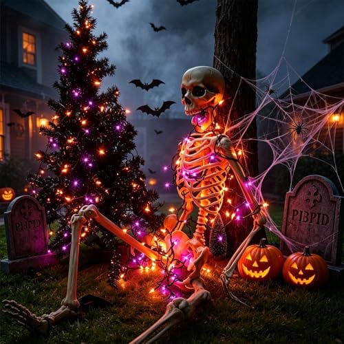 LJLNION Halloween Lights, 29ft 150 Count Black Wire Fairy Mini Lights, 120V UL Certified Incandescent Light String, Connectable for Garden Patio Holiday Party Outdoor Decor, Orange & Purple - Image 2