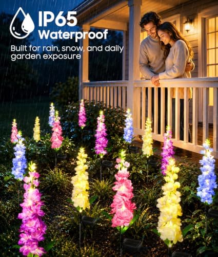 KOOPER Solar Delphinium Flower Lights Outdoor, 8 Pack, 72 LEDs, Waterproof - Image 4