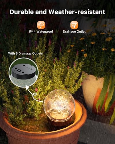 4 Pack 4.72" Warm White Solar Powered Cracked Glass Globe LED Light - Image 6