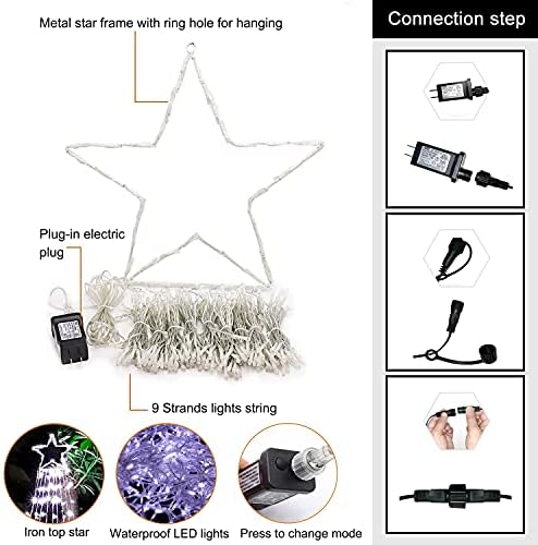 Outdoor Christmas Decorations Star String Lights, 320 LED 11.5 ft Waterfall Tree Lights with 8 Lighting Modes Christmas Star Lights for Indoor Outdoor Yard Home Festival Party Xmas New Year Decor - Image 5