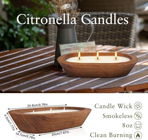 Citronella Candle in Wooden Bowl, 8oz Triple-Wick Smokeless Candle, Clean Burning Natural Citronella Scented Candle for Home Decor, Patio, Garden and Relaxation - Image 3
