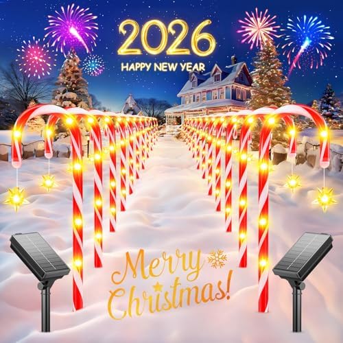 24 Pack Upgraded Solar Candy Cane Lights Outdoor, Christmas Decorations Outdoor Solar Christmas Pathway Lights Waterproof with USB Charging 10 Modes for Yard Garden Lawn Path Walkway Party Xmas Decor by KELME